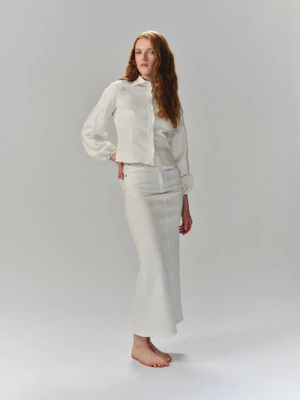 Janne White Denim Blus - White Denim