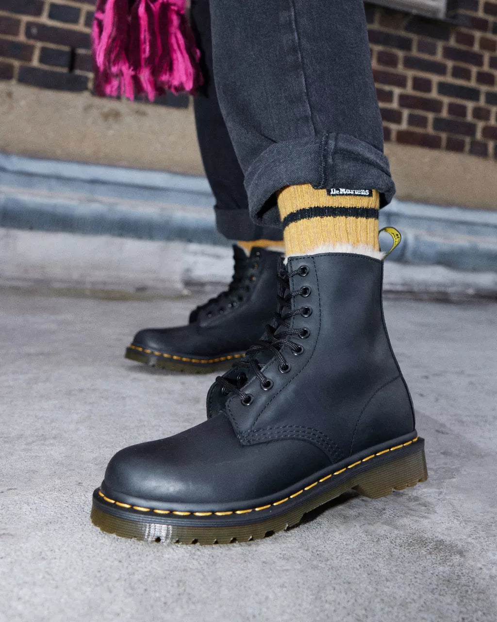 1460 Serena Faux Fur Lined Leather Lace Up Boots - Svart