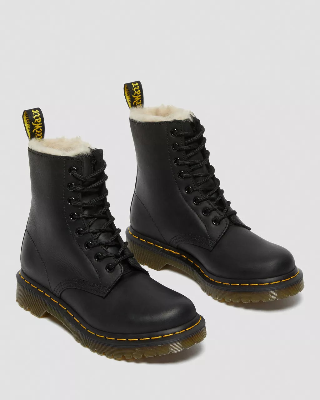 1460 Serena Faux Fur Lined Leather Lace Up Boots - Svart