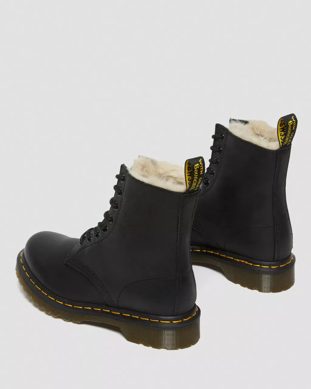 1460 Serena Faux Fur Lined Leather Lace Up Boots - Svart