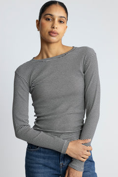 2X2 Cotton Stripe Tuba Tee Ls - Black/Vanilla Ice
