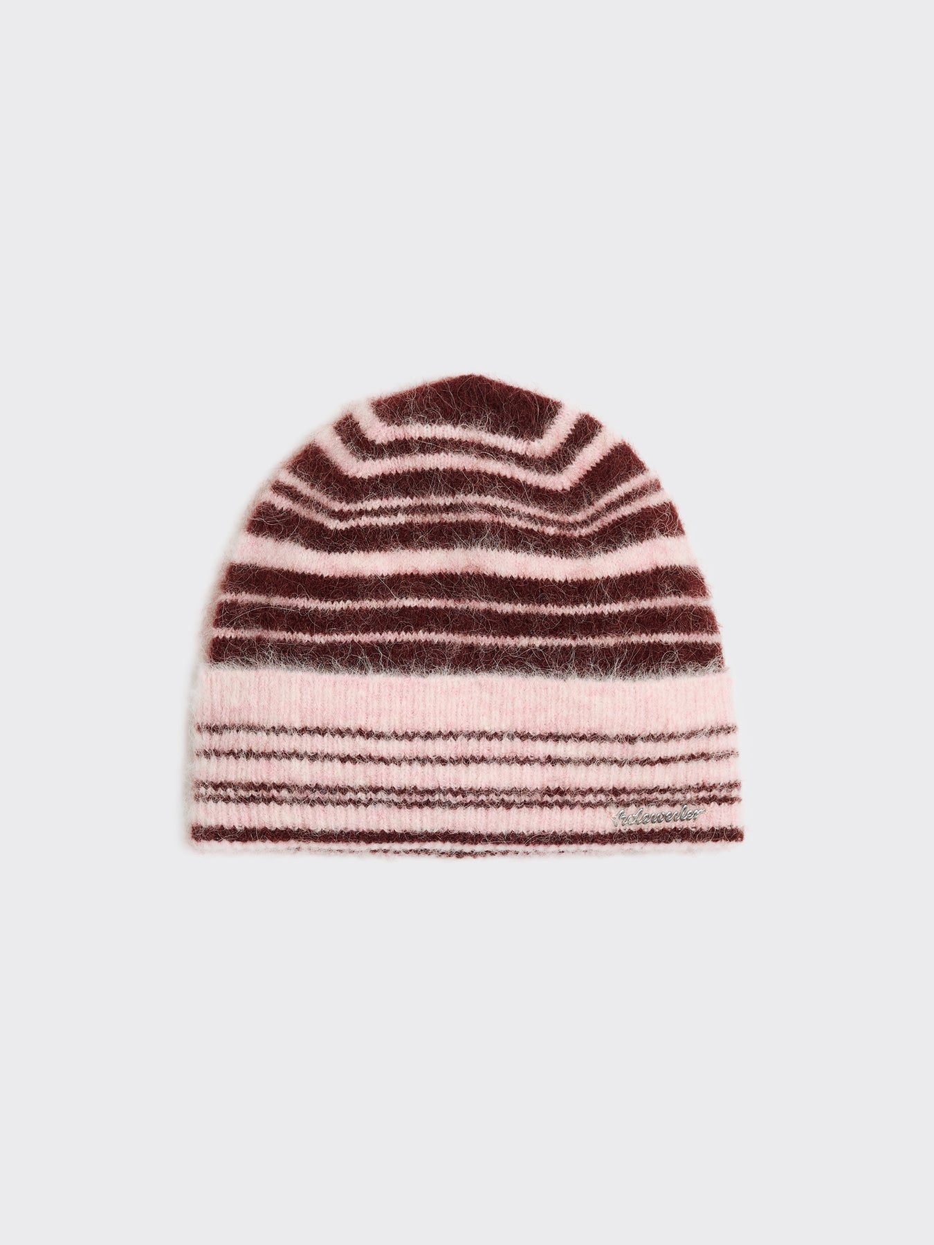 Fluffy Stripe Beanie - Burgundy Stripe