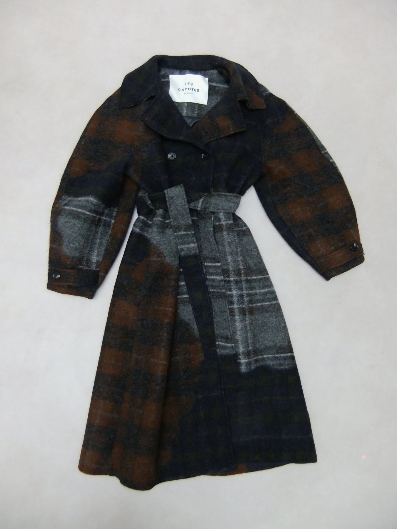 Wool Trench Coat - Dark Patchwork Check
