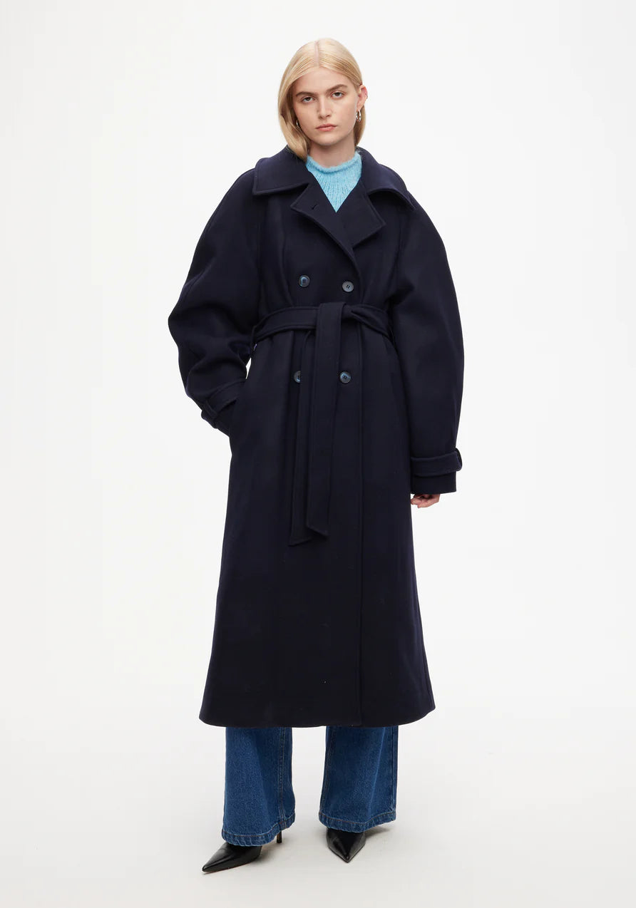 Wool Trench Coat - Navy