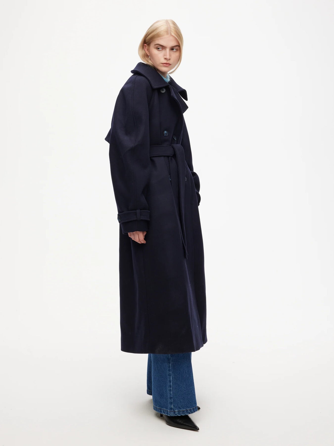 Wool Trench Coat - Navy
