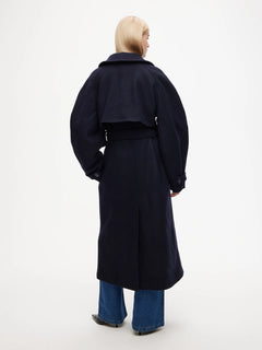 Wool Trench Coat - Navy