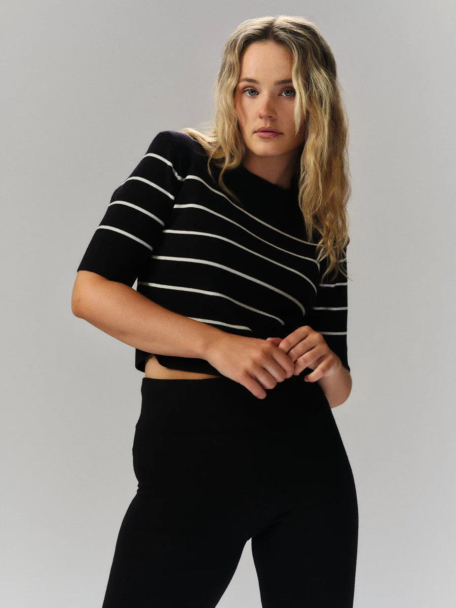 Una Stripe Merino Tee - Navy