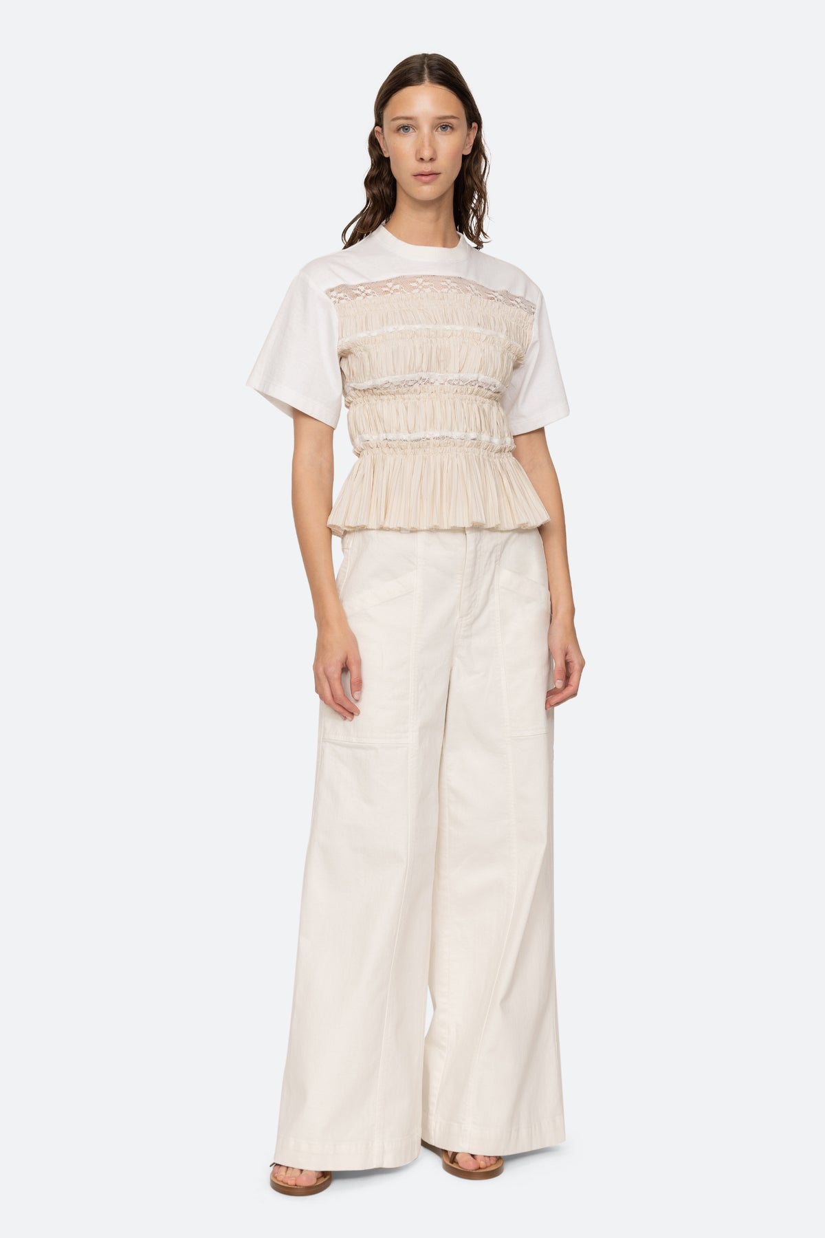 Parcie Crinkle S/Slv Top - Cream