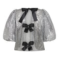 Steviecc Sequin Bow Blouse - Silver