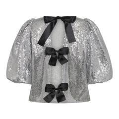 Steviecc Sequin Bow Blouse - Silver