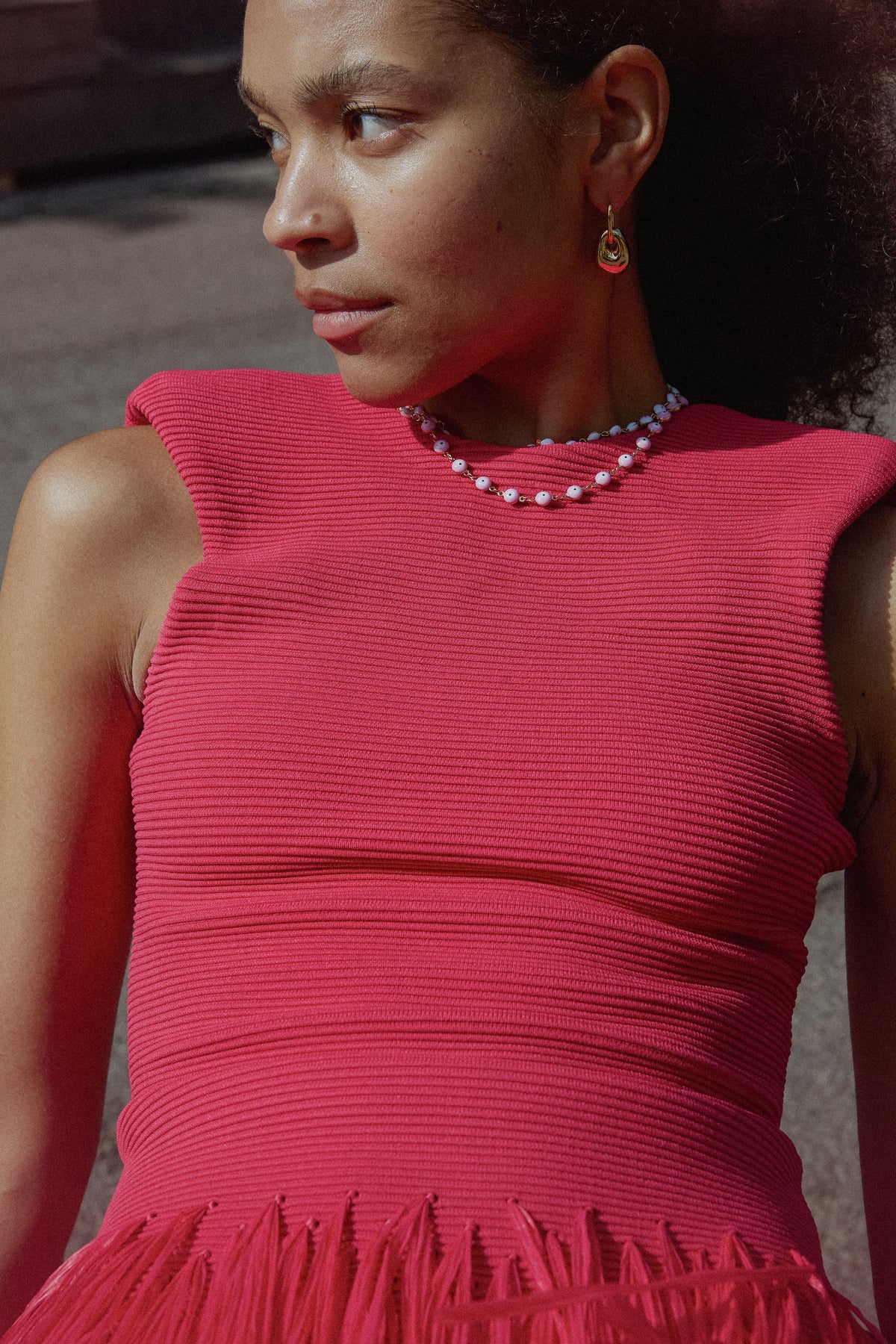 Rushes Fringe Knit Mini Dress - Deep Fushia