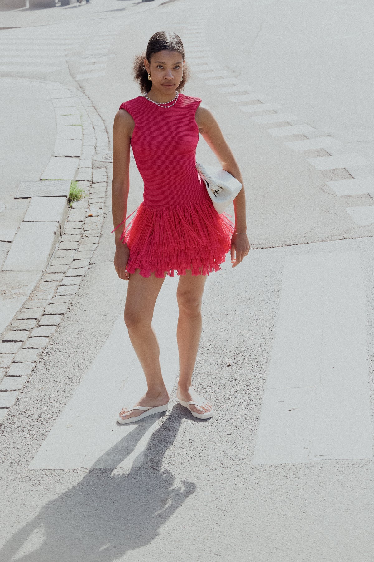 Rushes Fringe Knit Mini Dress - Deep Fushia