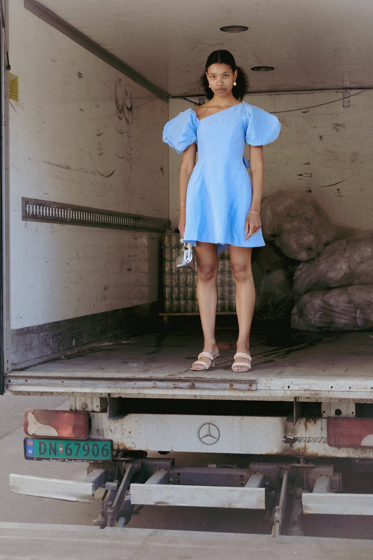 Arista Tulip Sleeve Mini Dress - Powder Blue