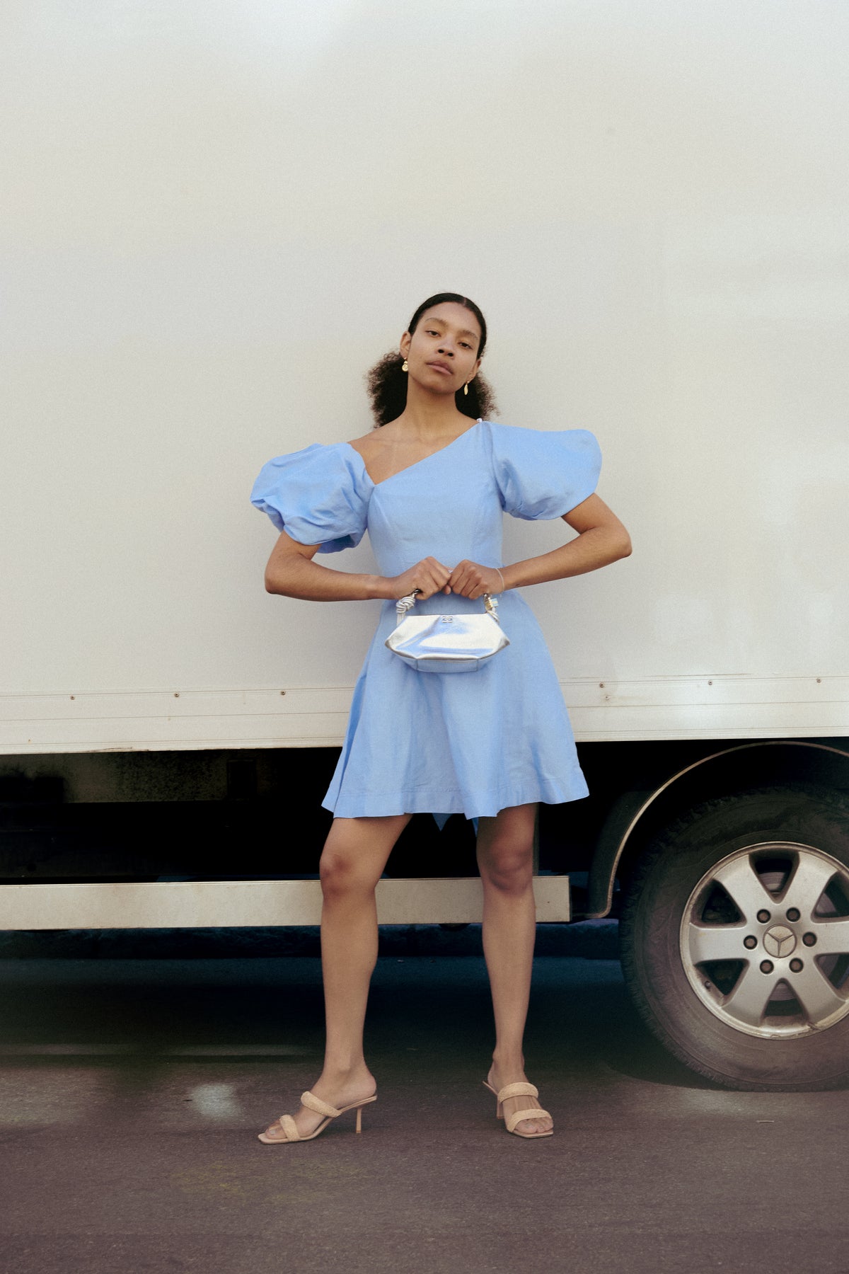 Arista Tulip Sleeve Mini Dress - Powder Blue