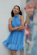 Fern Halterneck Ruffled Mini Dress - Azure Blue