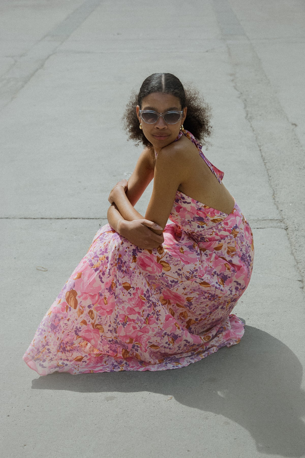Crepe Halterneck Dress - Watercolor Bloom