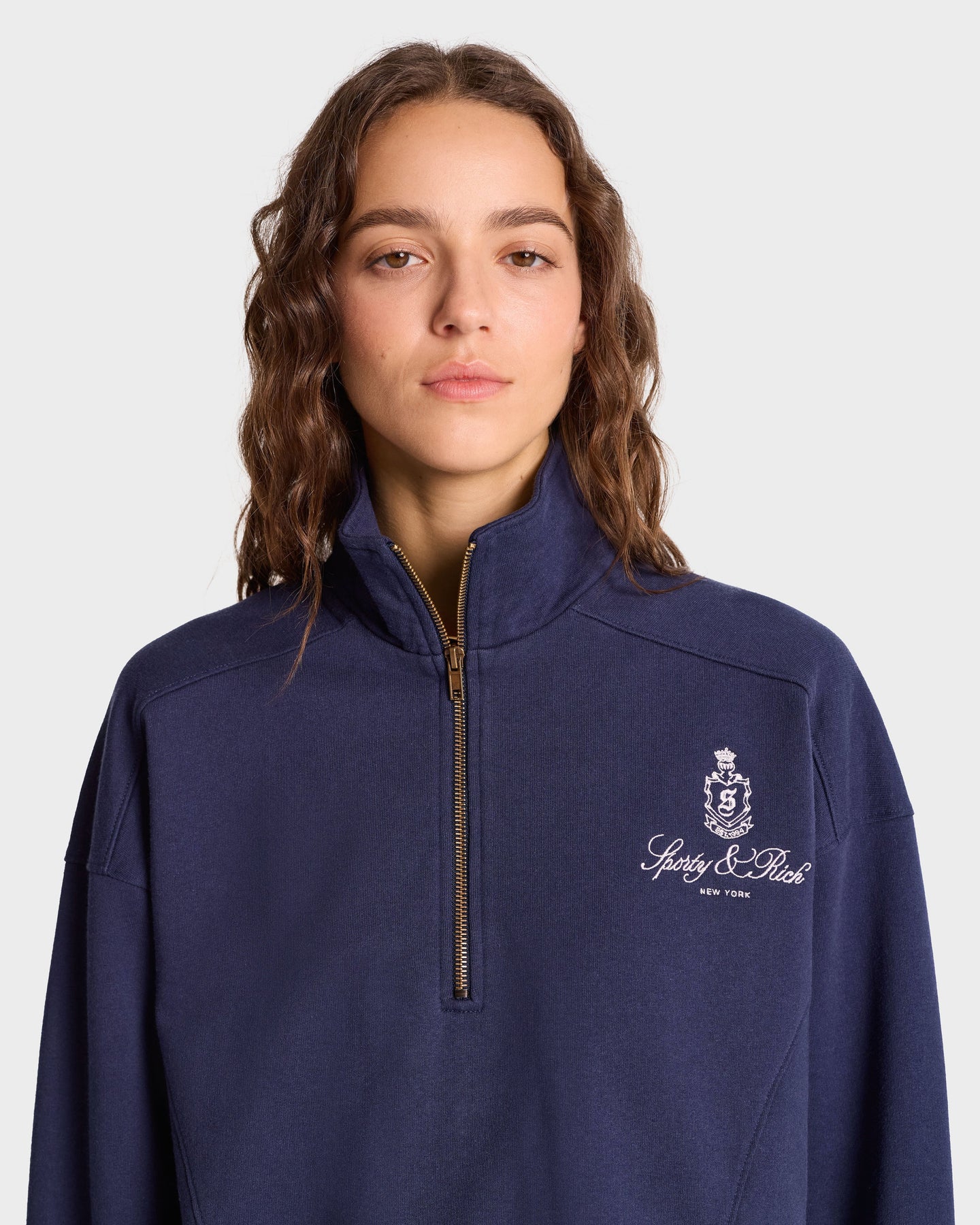 Vendome Embroidered Quarter Zip - Dark Navy