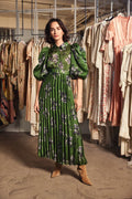 Plissé Maxi Dress - Green Roses