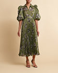Plissé Maxi Dress - Green Roses