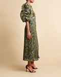 Plissé Maxi Dress - Green Roses
