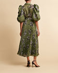 Plissé Maxi Dress - Green Roses