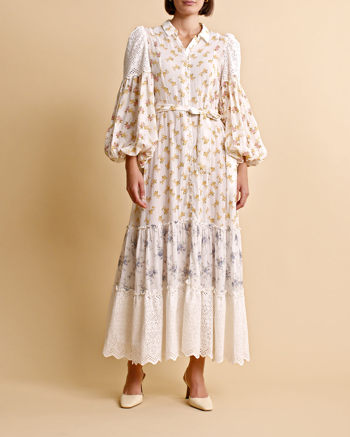 Cotton Slub Shirt Dress - Flower Combo