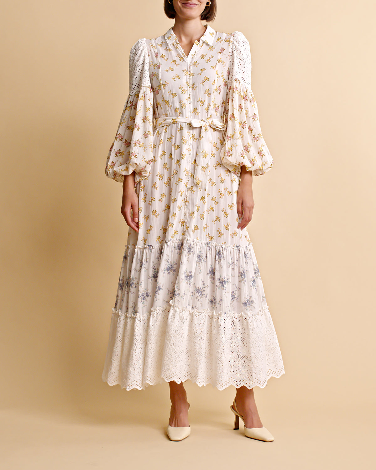 Cotton Slub Shirt Dress - Flower Combo