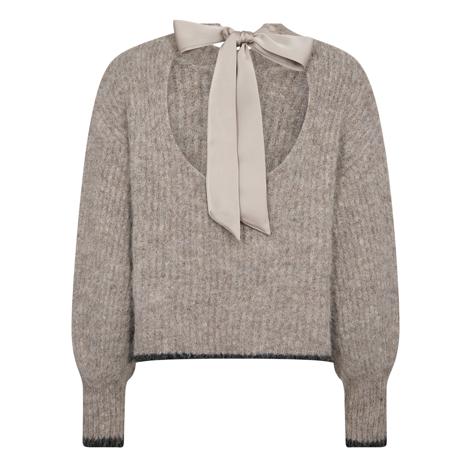 Coraliecc Bow Ls Rib Knit - Walnut