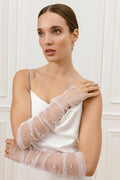 Pearl Beaded Elbow Length Gloves - Ivory