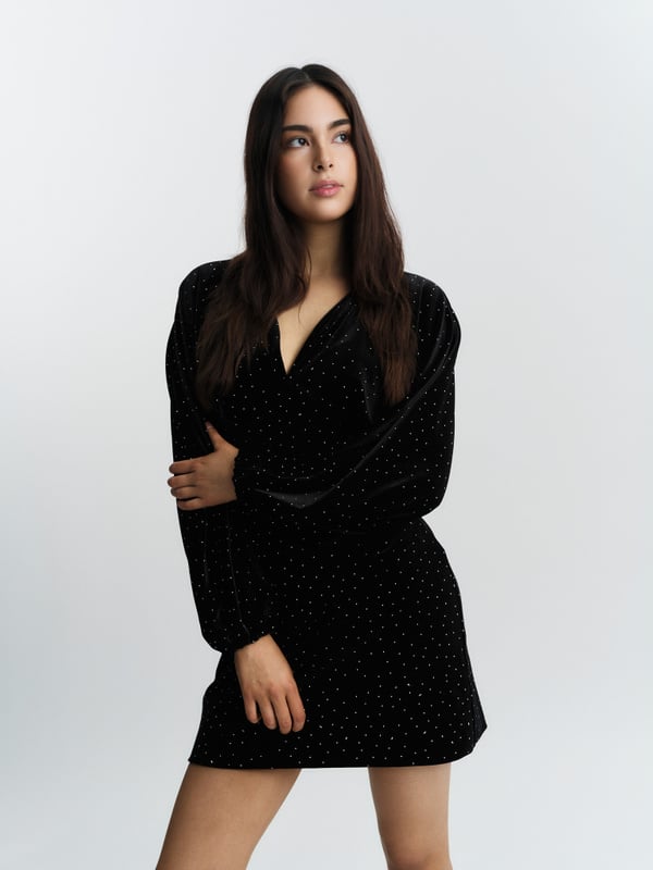 Philo Stud Velour Dress - Svart