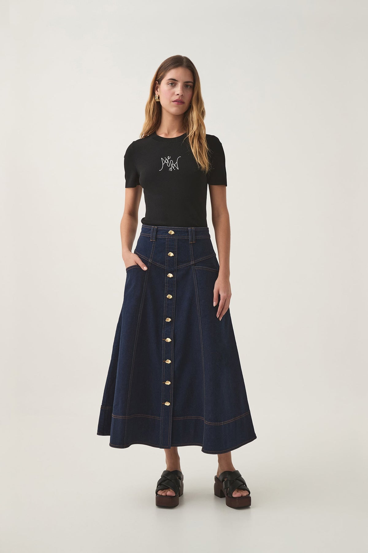 Resonance Denim Midi Skirt - Indigo