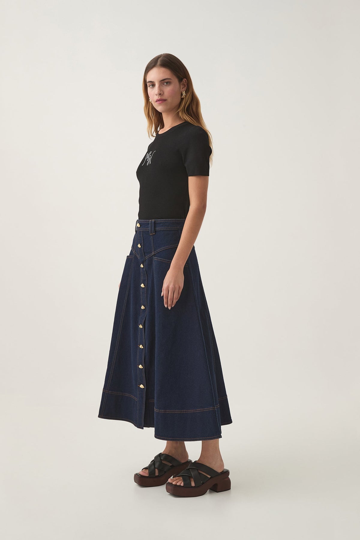 Resonance Denim Midi Skirt - Indigo