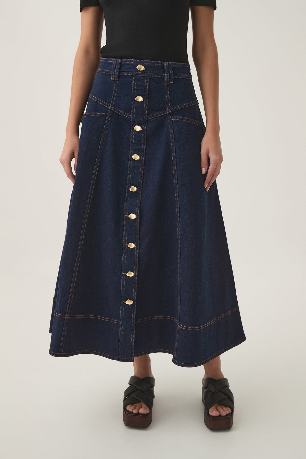 Resonance Denim Midi Skirt - Indigo