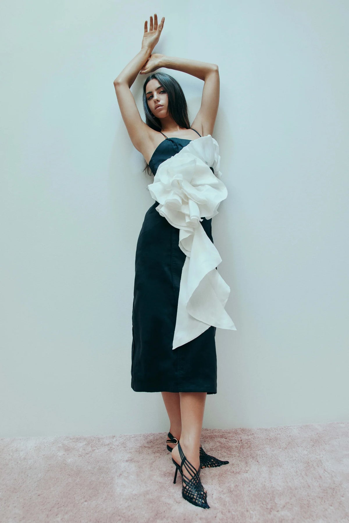 Parallels Spiral Midi Dress - Black/Ivory