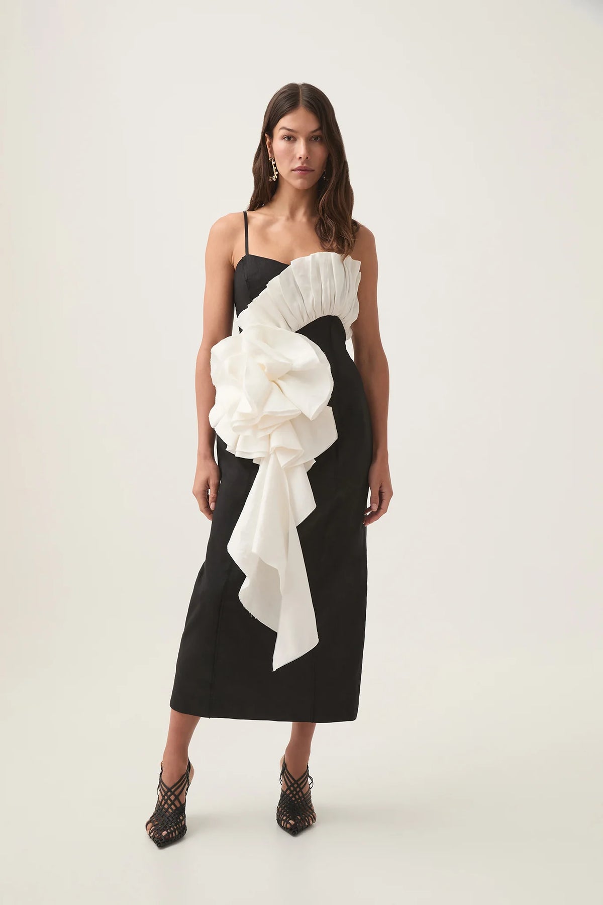 Parallels Spiral Midi Dress - Black/Ivory