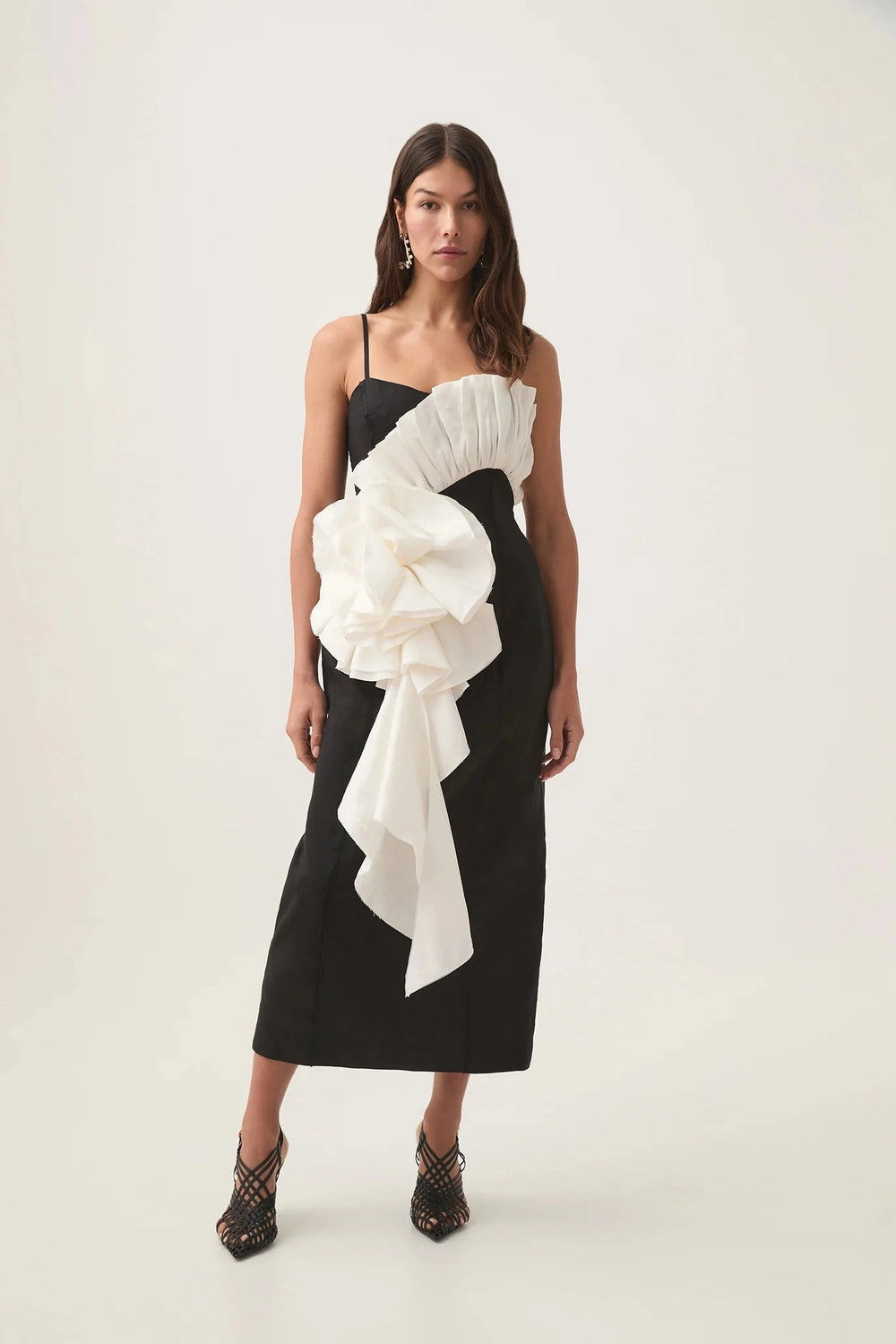 Parallels Spiral Midi Dress - Black/Ivory