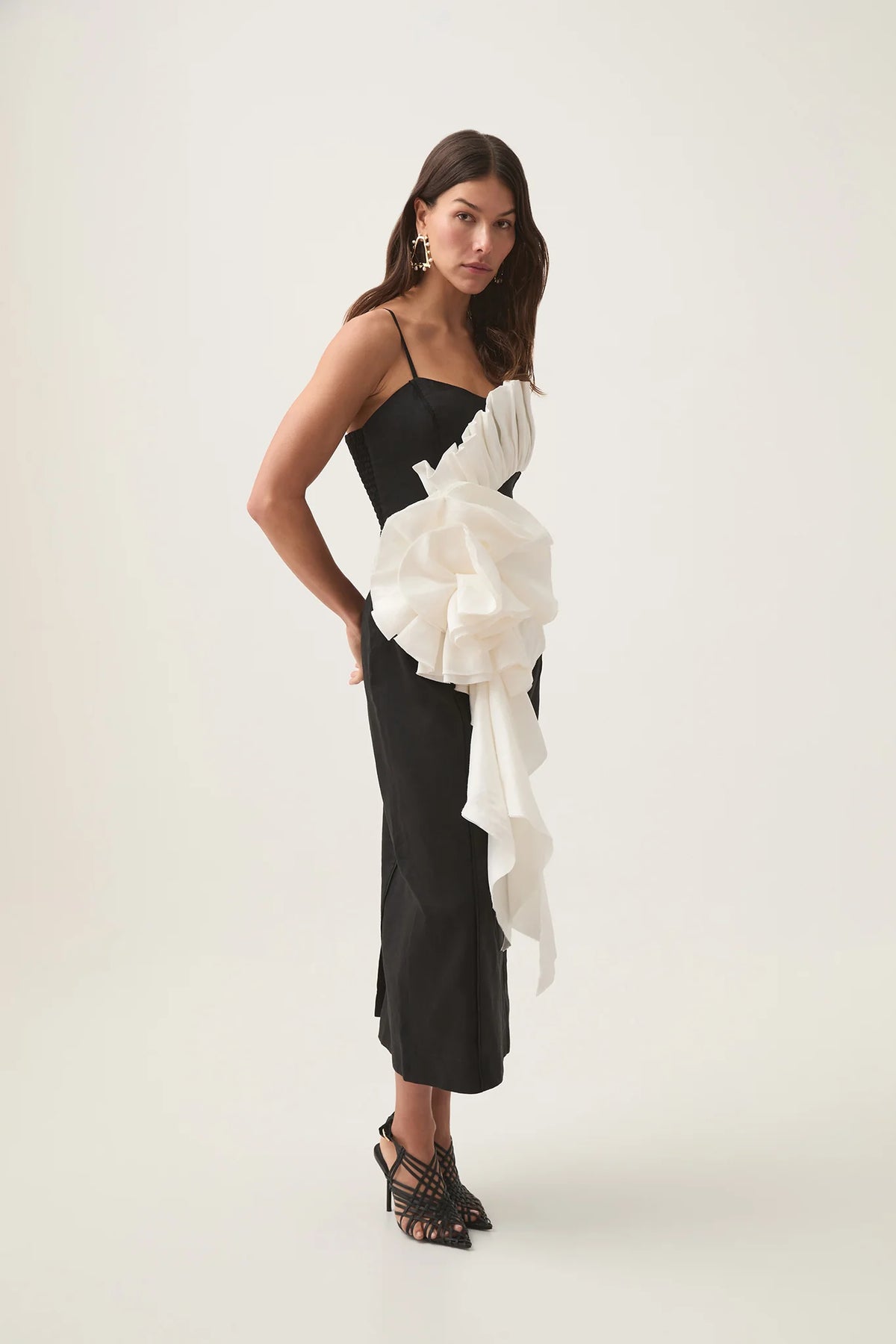 Parallels Spiral Midi Dress - Black/Ivory