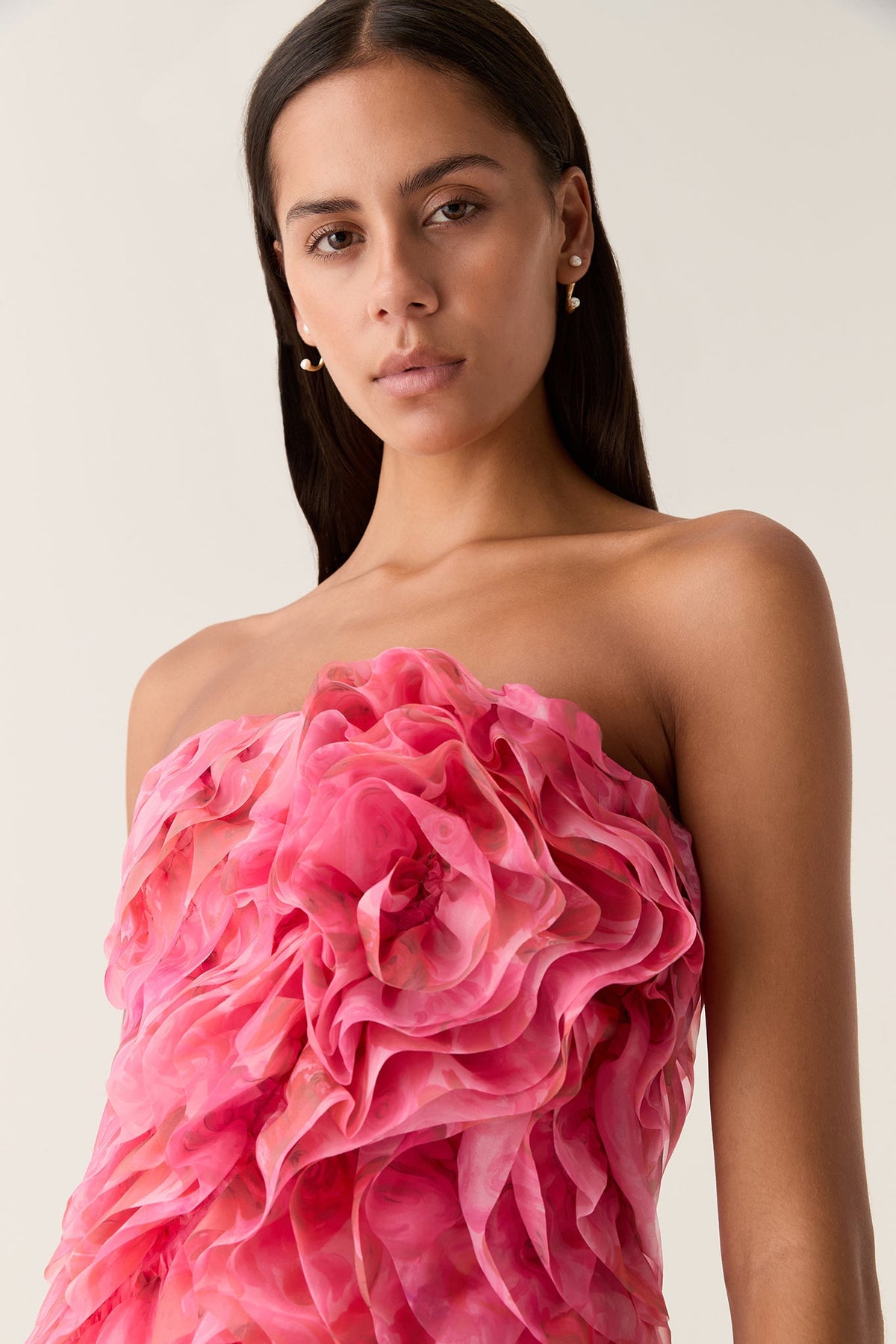 Charmed Rosette Ruffle Bustier - Misty Rose