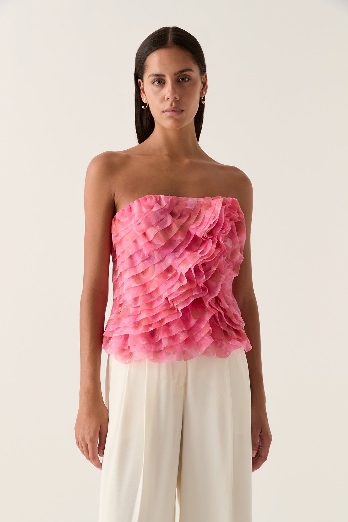 Charmed Rosette Ruffle Bustier - Misty Rose