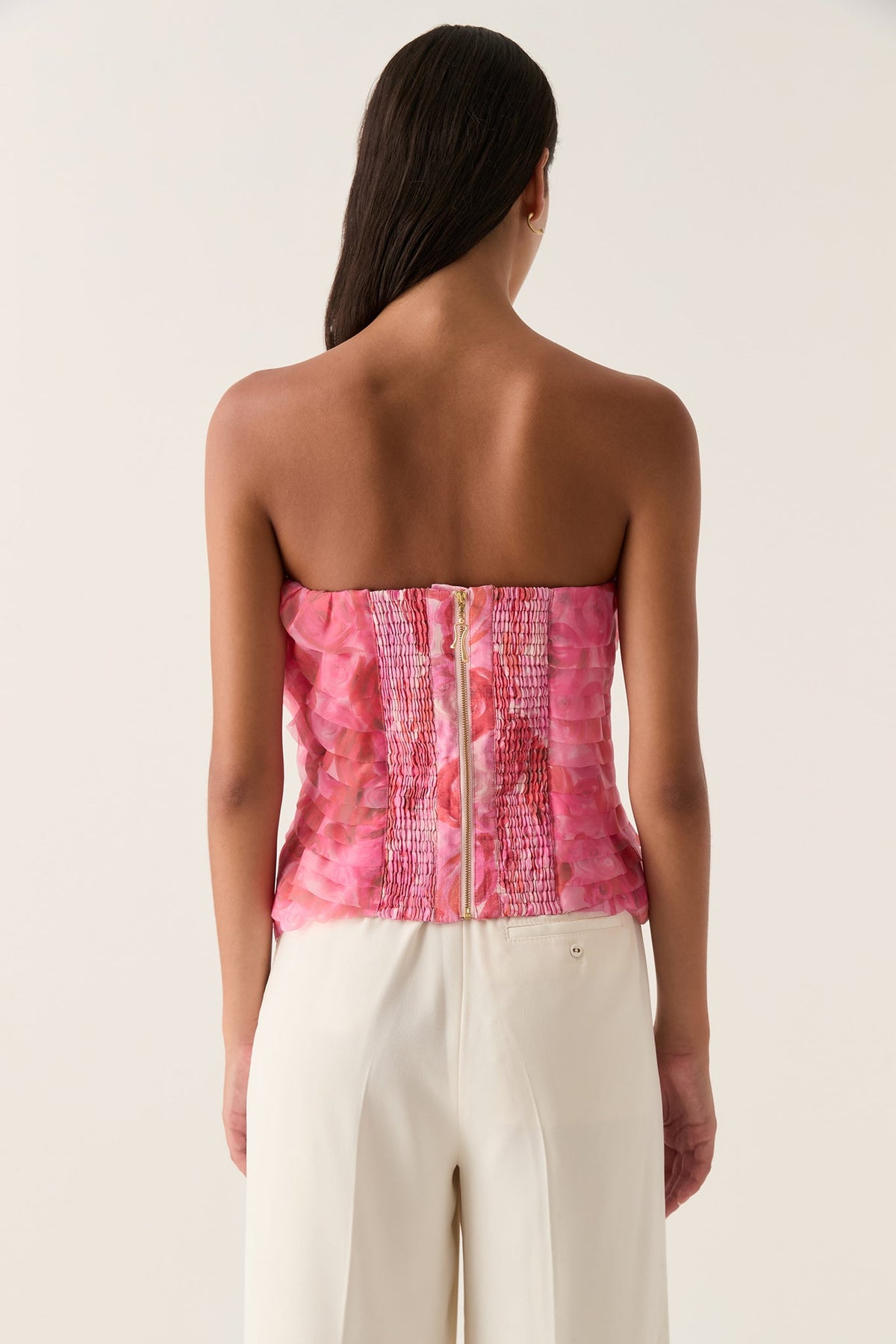 Charmed Rosette Ruffle Bustier - Misty Rose