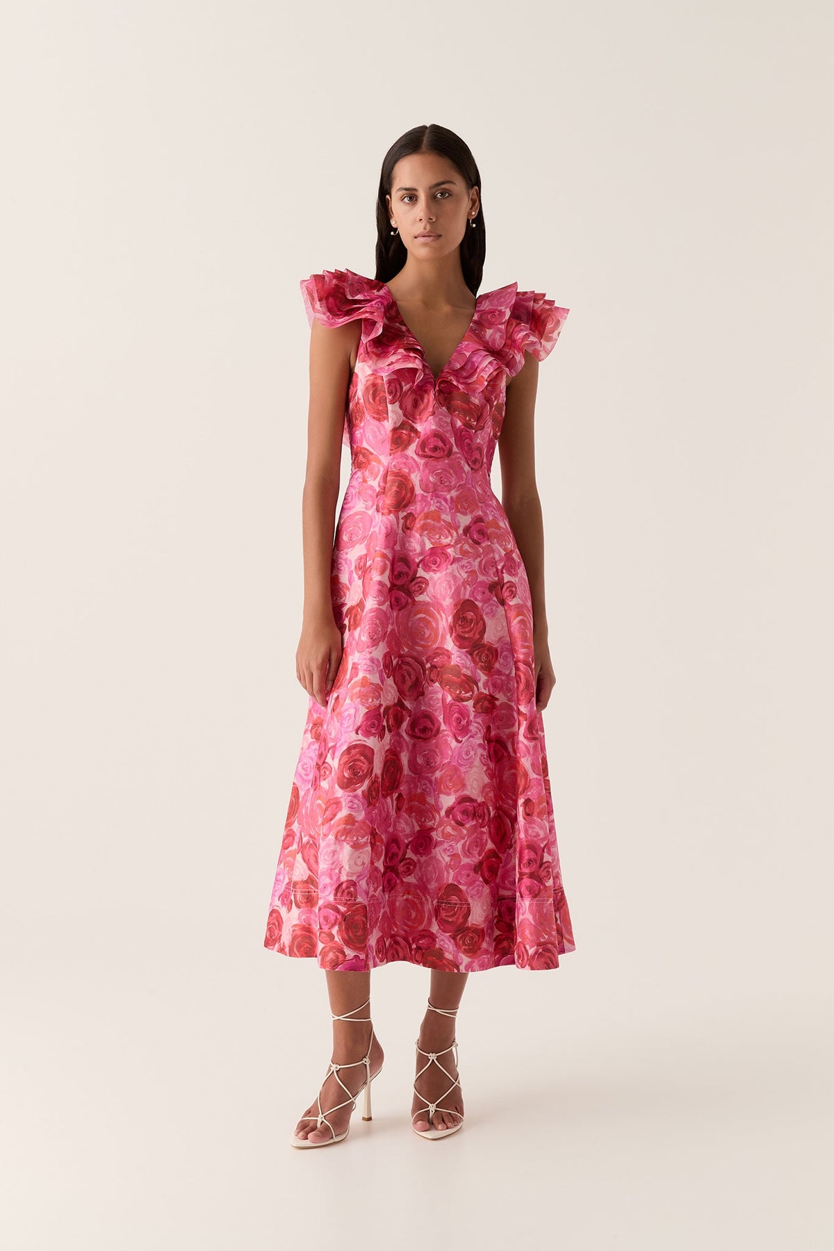 Enchanted Plunge Midi Dress - Misty Rose