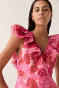 Enchanted Plunge Midi Dress - Misty Rose