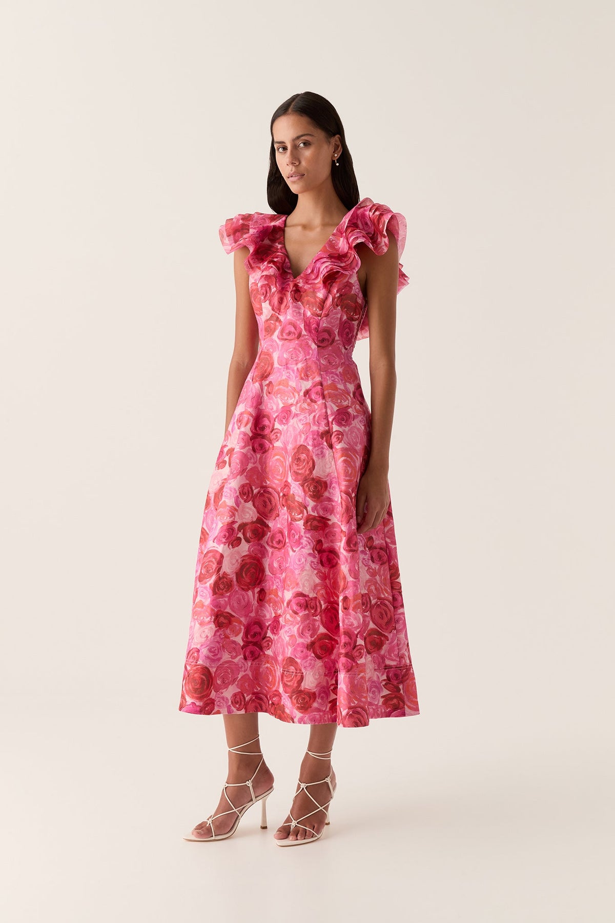 Enchanted Plunge Midi Dress - Misty Rose