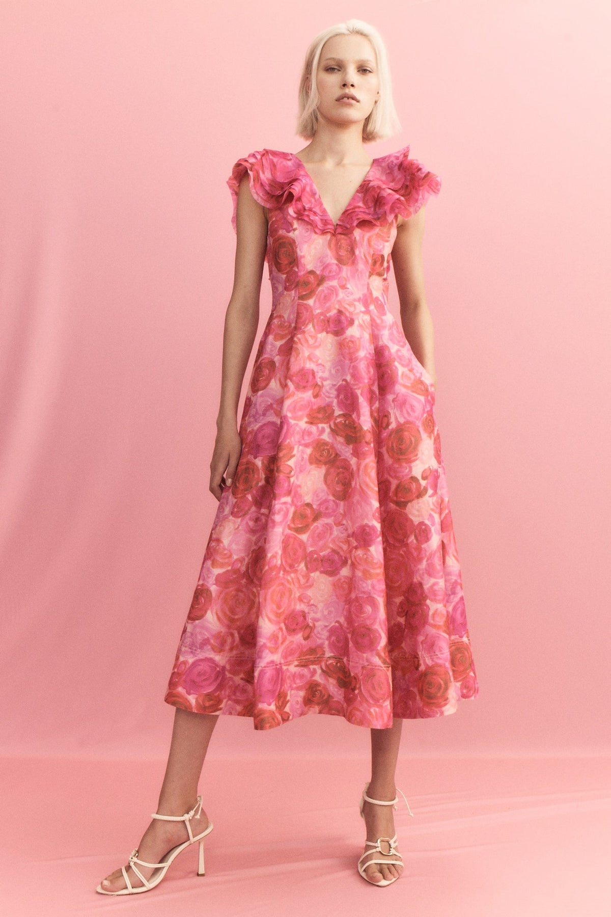 Enchanted Plunge Midi Dress - Misty Rose