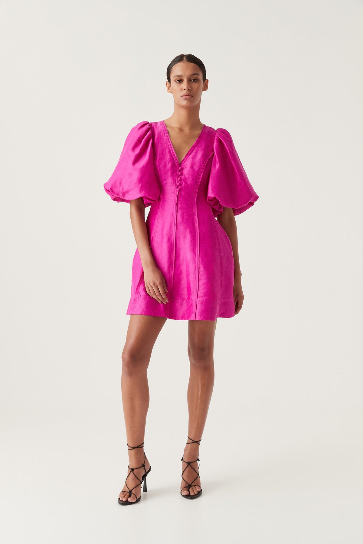 Dusk Puff Sleeve Mini Dress - Deep Magenta