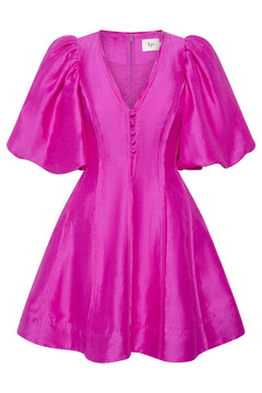 Dusk Puff Sleeve Mini Dress - Deep Magenta