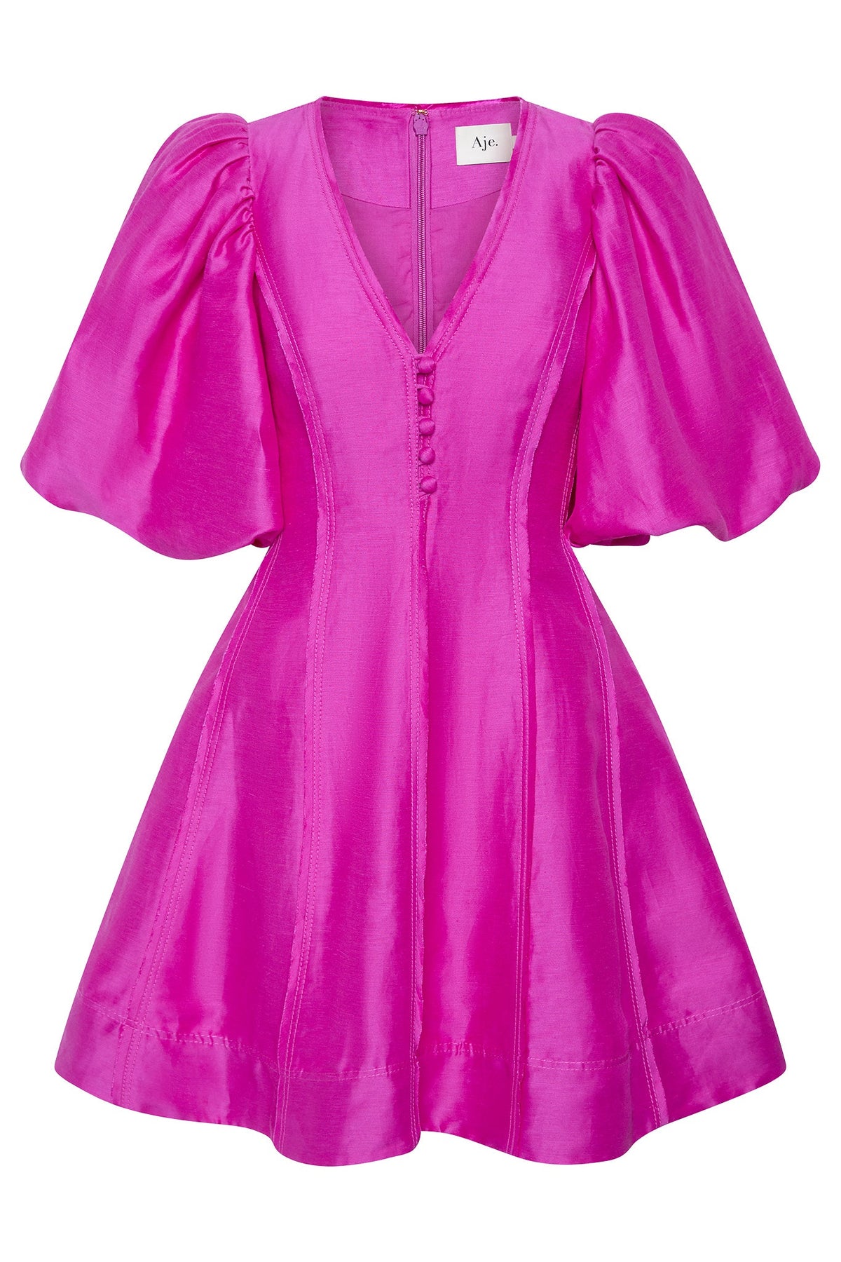 Dusk Puff Sleeve Mini Dress - Deep Magenta