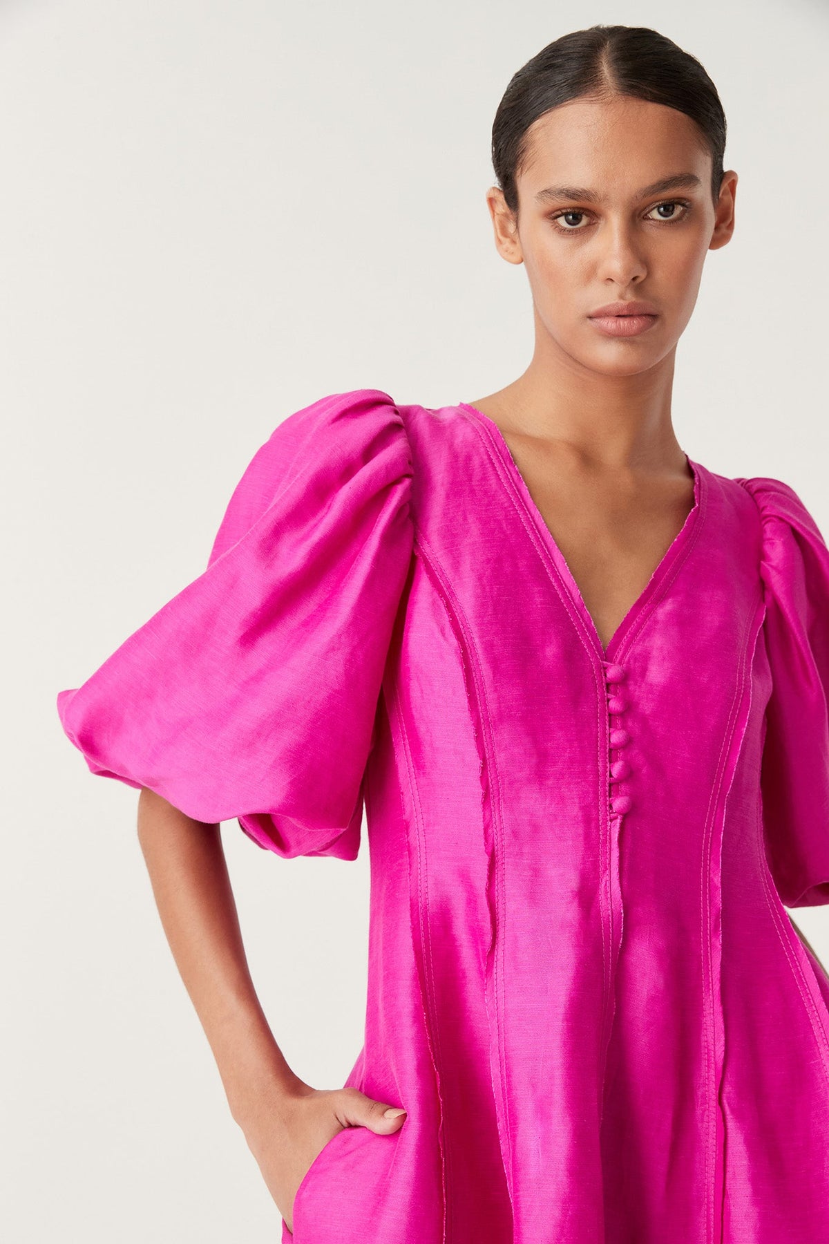 Dusk Puff Sleeve Mini Dress - Deep Magenta