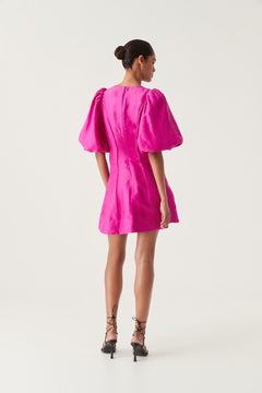 Dusk Puff Sleeve Mini Dress - Deep Magenta