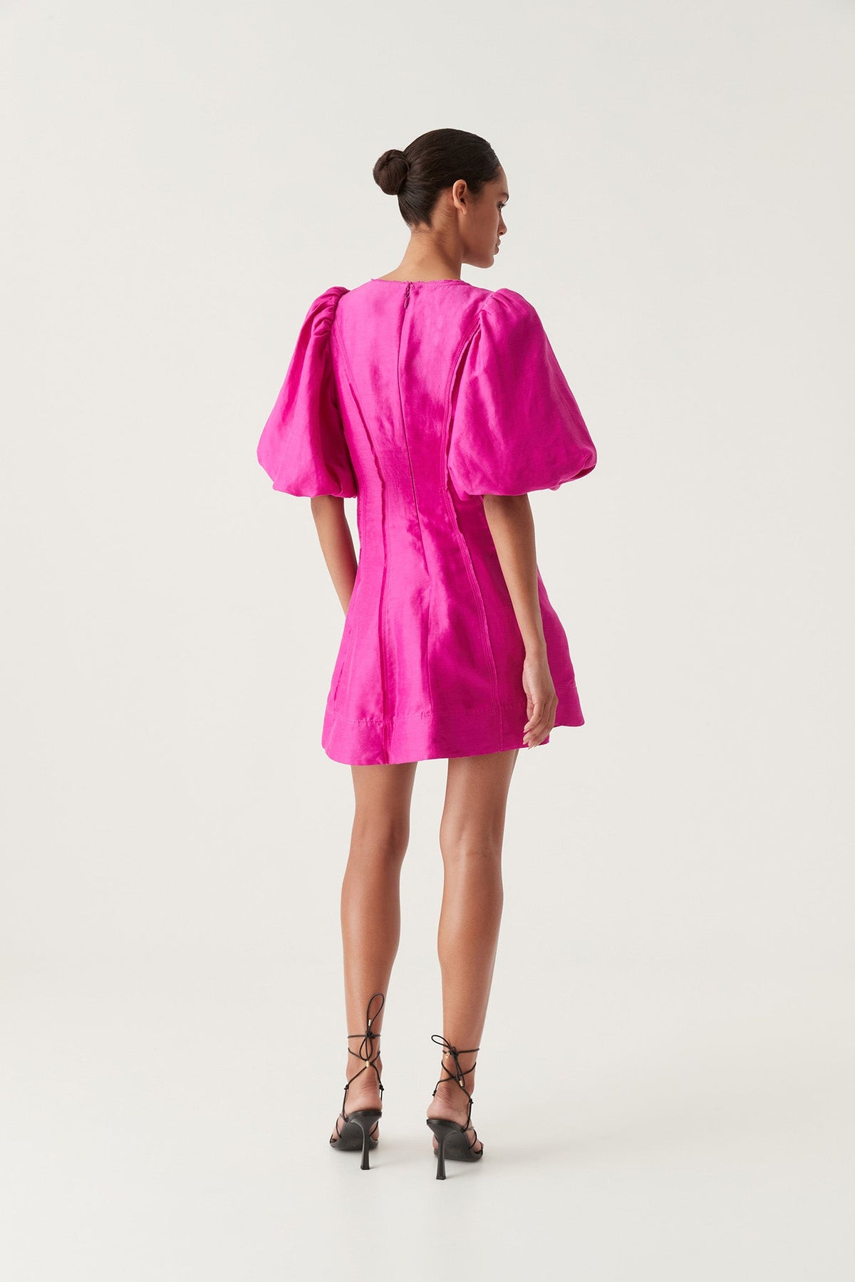 Dusk Puff Sleeve Mini Dress - Deep Magenta